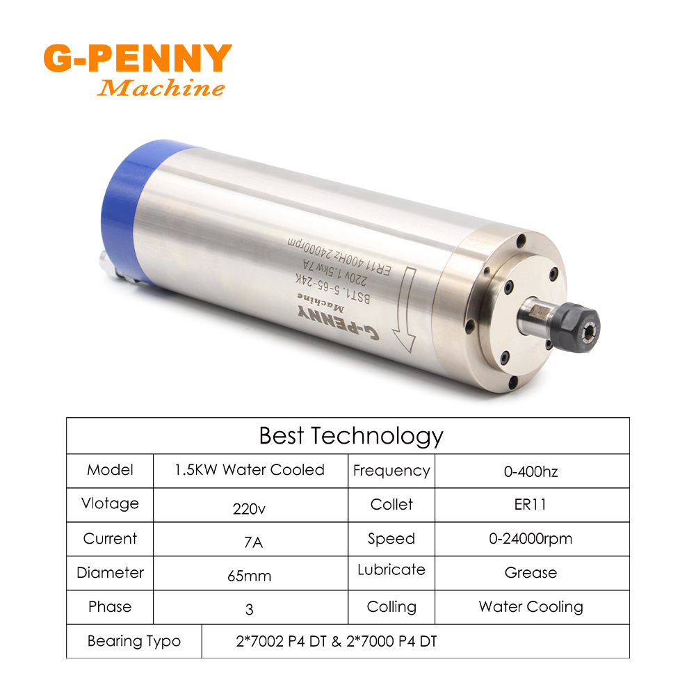 G-PENNY 1.5KW ER11 65mm Water  - đánh giá và giá Water Cooled Spindle